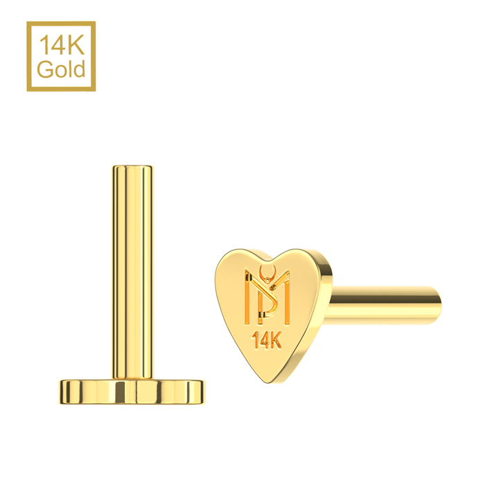 14K Gold Internal Thread Heart Back Labret Bar