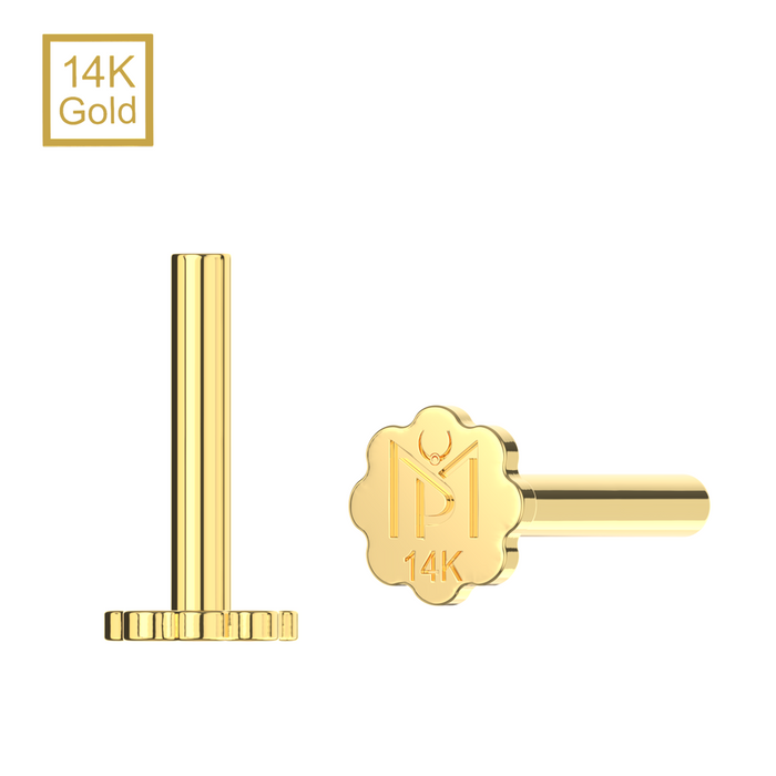 14K Gold Internal Thread Flower Back Labret Bar