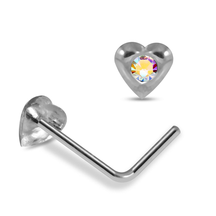 Set of 10pcs 925 Sterling Silver Jewelled Heart L - Bend Nose Stud Box