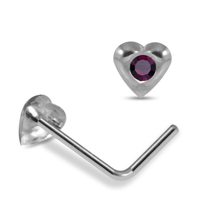 Set of 10pcs 925 Sterling Silver Jewelled Heart L - Bend Nose Stud Box