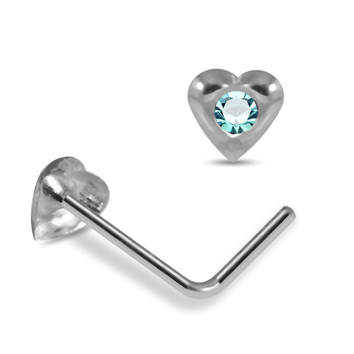 Set of 5pcs 925 Sterling Silver Jewelled Heart L - Bend Nose Stud Box