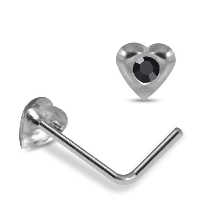 Set of 10pcs 925 Sterling Silver Jewelled Heart L - Bend Nose Stud Box