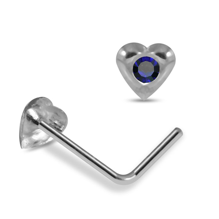 Set of 10pcs 925 Sterling Silver Jewelled Heart L - Bend Nose Stud Box