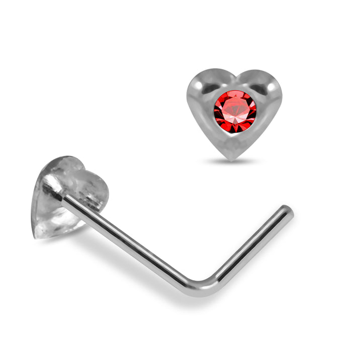 Set of 10pcs 925 Sterling Silver Jewelled Heart L - Bend Nose Stud Box