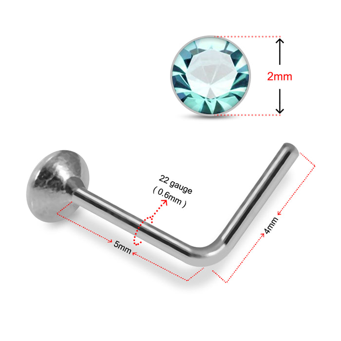 925 Sterling Silver 5pcs 2mm Glued Round CZ L-Bend Nose Stud Box