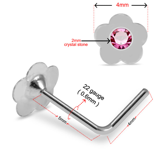 925 Sterling Silver 10pcs Jewelled Flower L-Bend Nose Stud Box