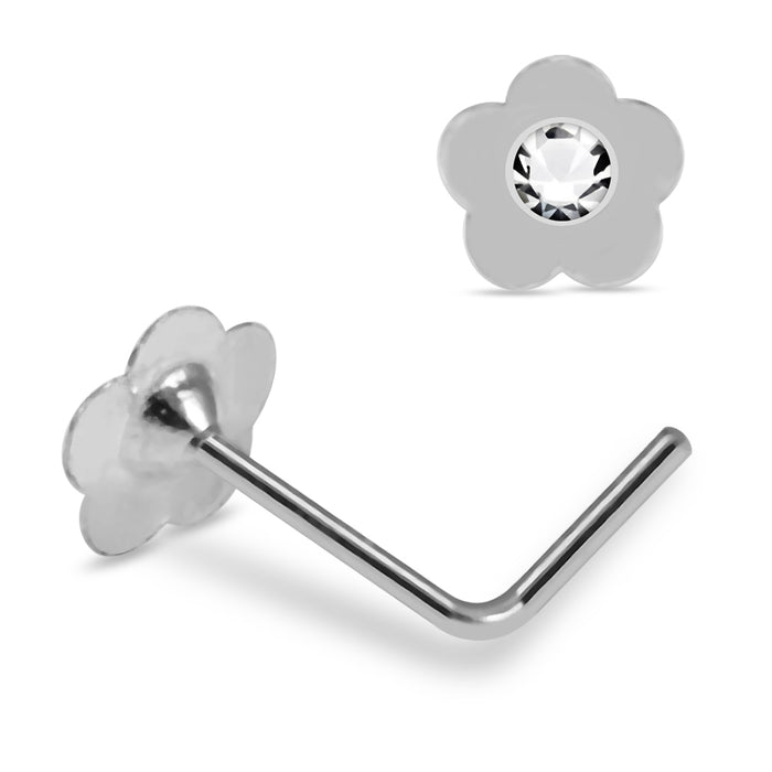 925 Sterling Silver 10pcs Jewelled Flower L-Bend Nose Stud Box