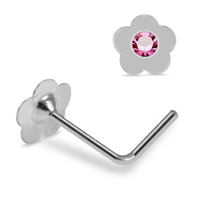 925 Sterling Silver 10pcs Jewelled Flower L-Bend Nose Stud Box