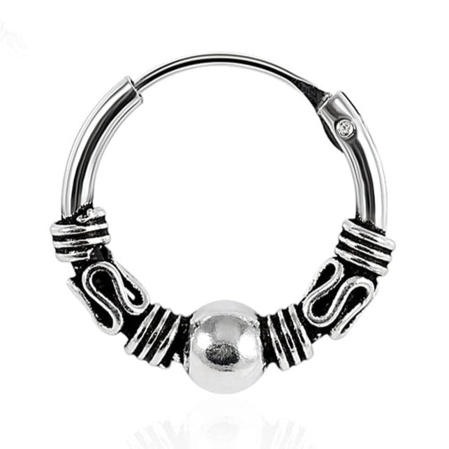 925 Sterling Silver Bali Style Oxidised Center Beaded Tribal Hinged Segment Nose Ring