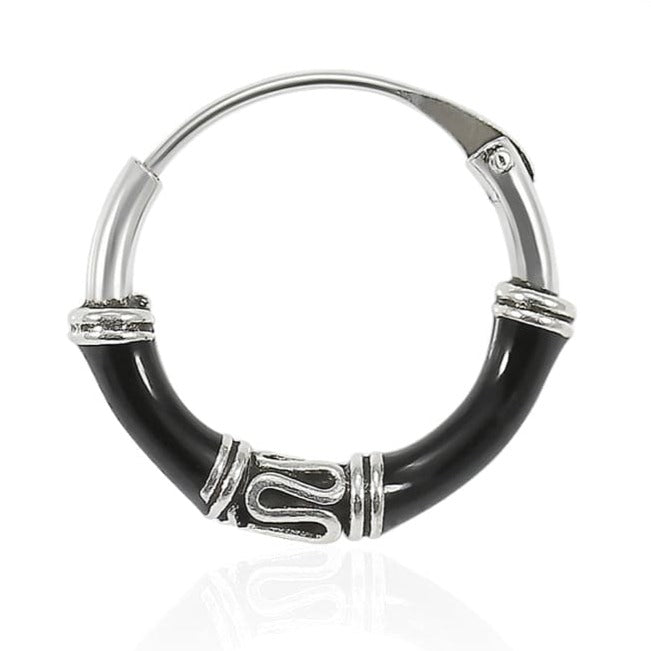 925 Sterling Silver Bali Style Black Enamel Coated Oxidised Tribal Hinged Segment Nose Ring