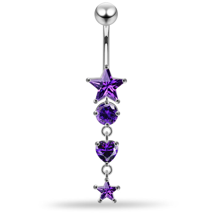 Jewelled with Dangling Heart and Star Belly Piercing