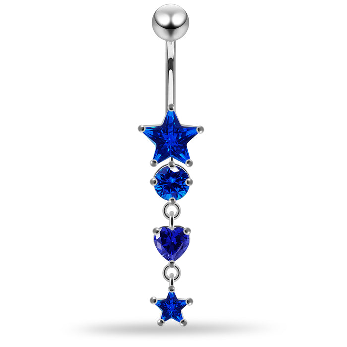 Jewelled with Dangling Heart and Star Belly Piercing