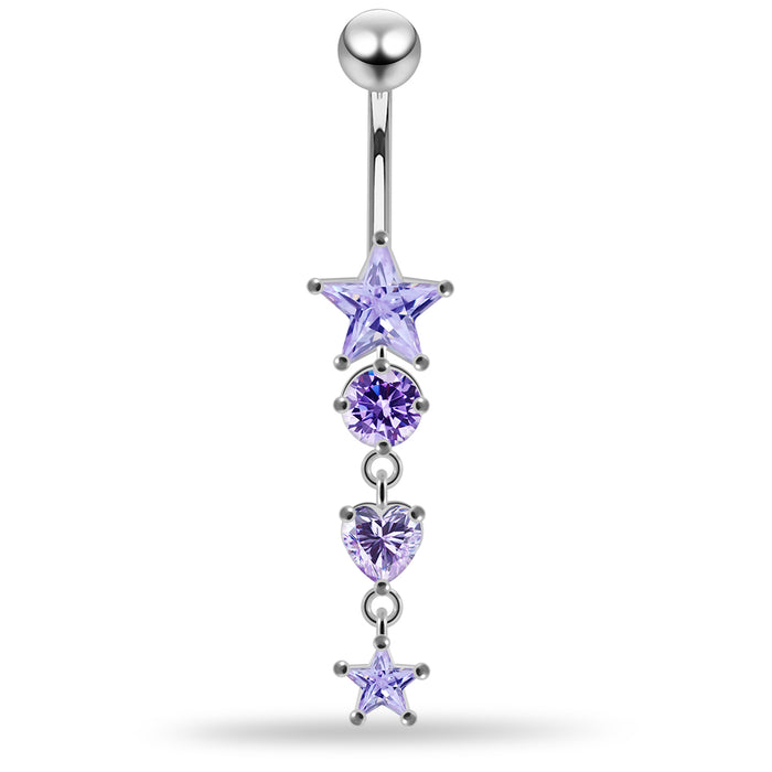 Jewelled with Dangling Heart and Star Belly Piercing