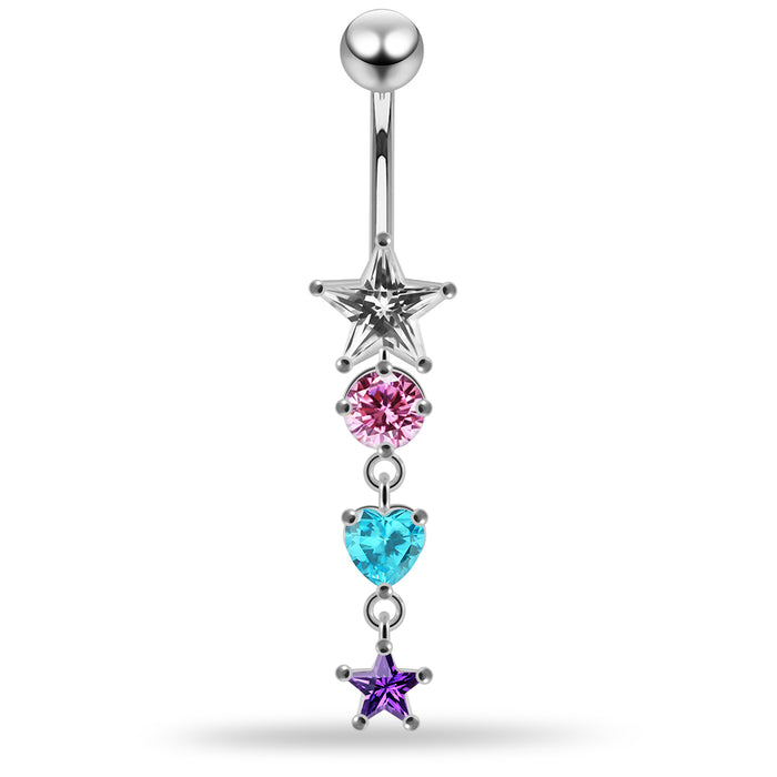 Jewelled with Dangling Heart and Star Belly Piercing