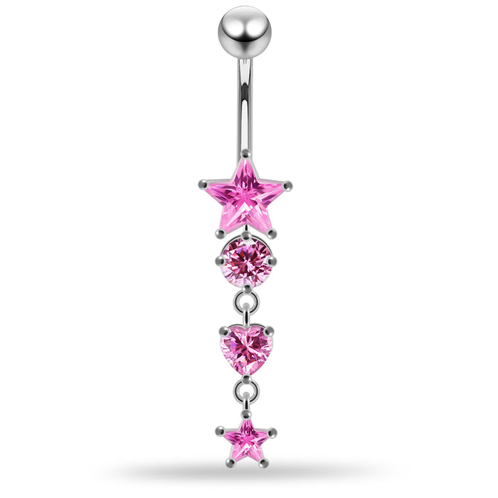 Jewelled with Dangling Heart and Star Belly Piercing