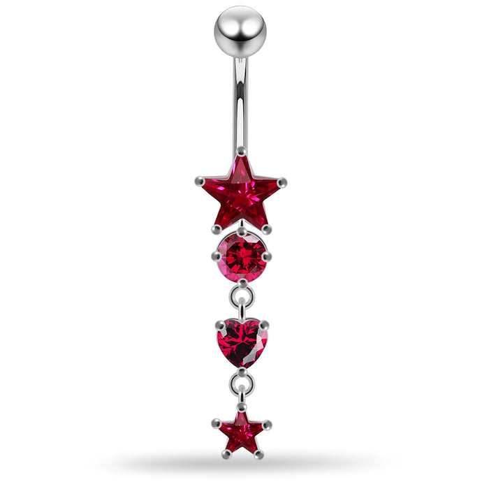 Jewelled with Dangling Heart and Star Belly Piercing