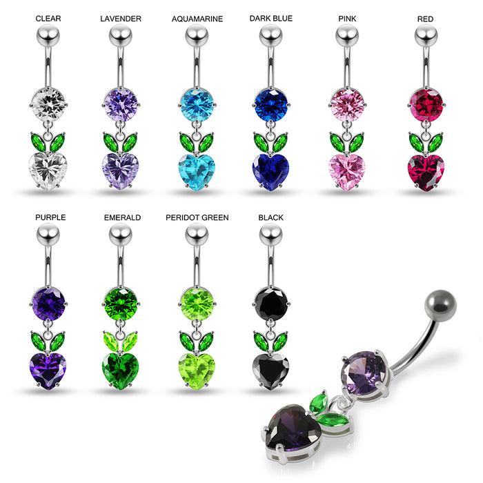 Jewelled Fashion Cherry Heart Navel Belly Piercing