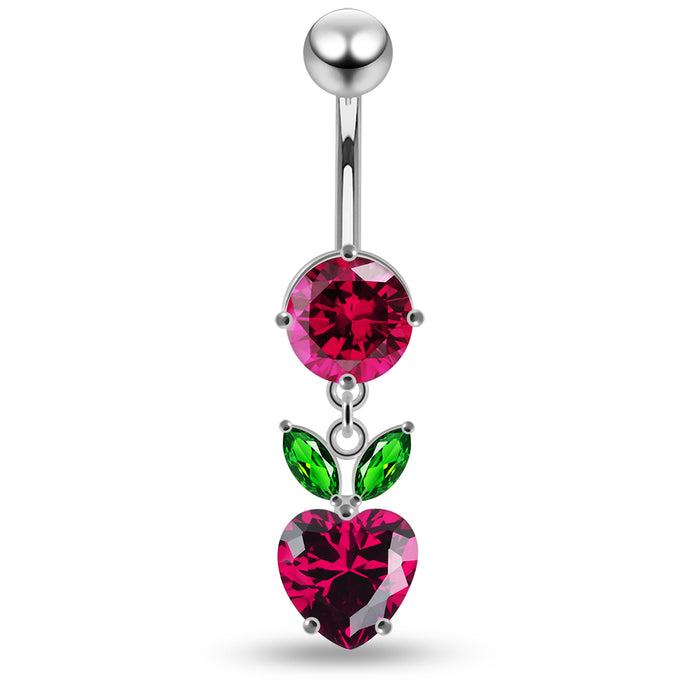 Jewelled Fashion Cherry Heart Navel Belly Piercing