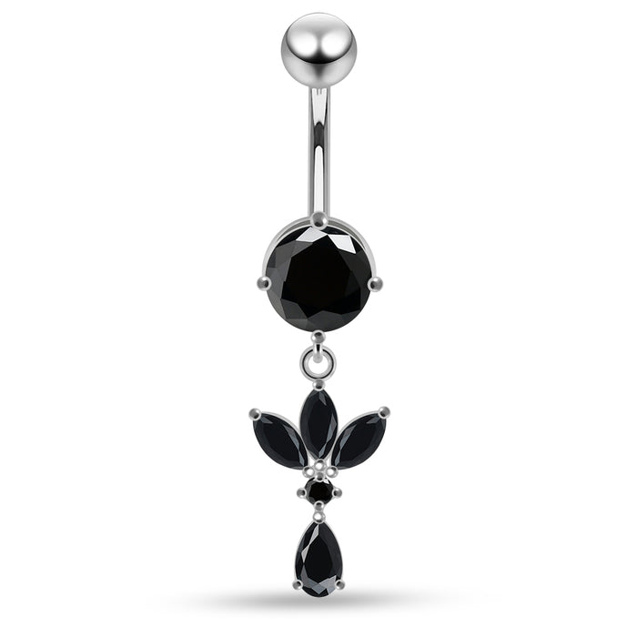 Round CZ Jewelled with Dangling Leaf and Teardrop Belly Piercing