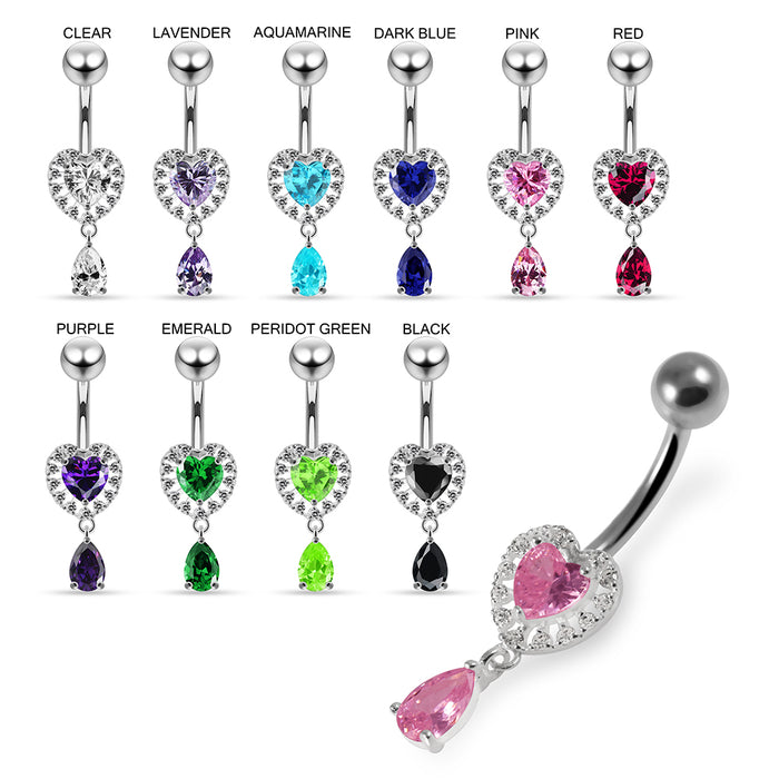 Jewelled Cute Heart Navel Belly Piercing