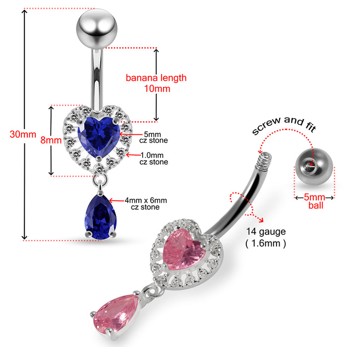 Jewelled Cute Heart Navel Belly Piercing