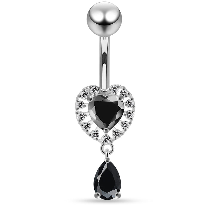 Jewelled Cute Heart Navel Belly Piercing