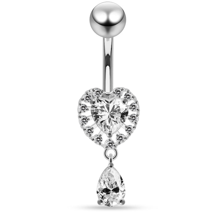 Jewelled Cute Heart Navel Belly Piercing