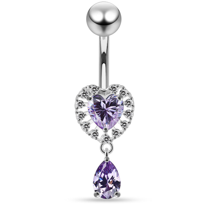 Jewelled Cute Heart Navel Belly Piercing