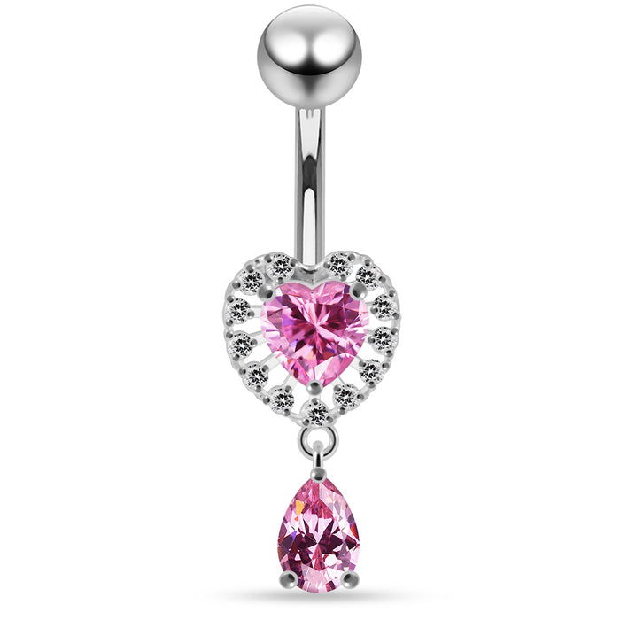 Jewelled Cute Heart Navel Belly Piercing