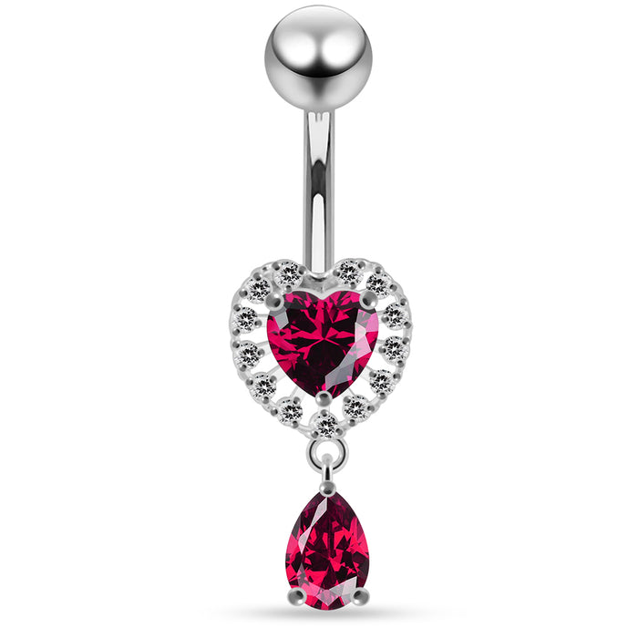 Jewelled Cute Heart Navel Belly Piercing