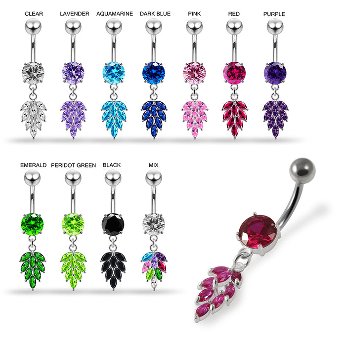 Round CZ Jewelled with Dangling Foliage Belly Piercing