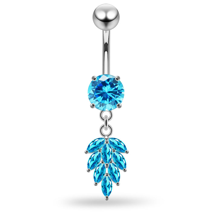 Round CZ Jewelled with Dangling Foliage Belly Piercing