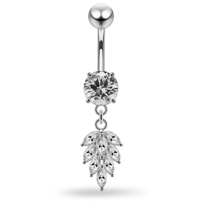 Round CZ Jewelled with Dangling Foliage Belly Piercing