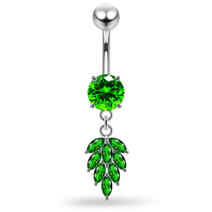 Round CZ Jewelled with Dangling Foliage Belly Piercing