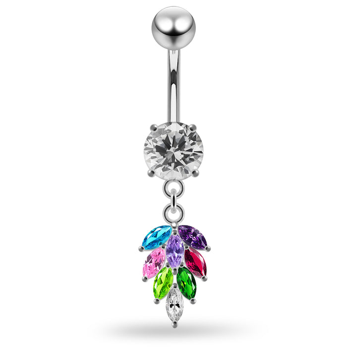 Round CZ Jewelled with Dangling Foliage Belly Piercing