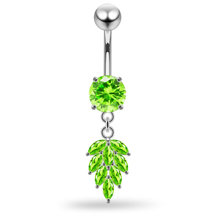 Round CZ Jewelled with Dangling Foliage Belly Piercing