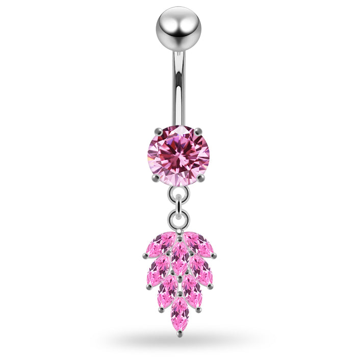 Round CZ Jewelled with Dangling Foliage Belly Piercing