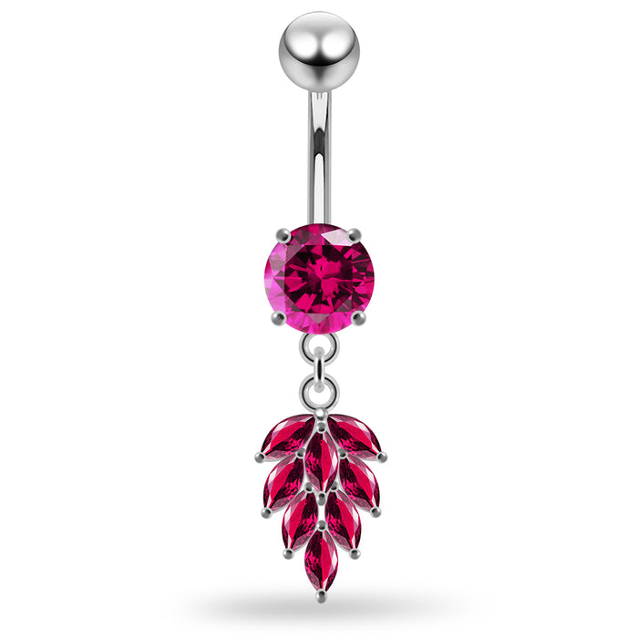 Round CZ Jewelled with Dangling Foliage Belly Piercing