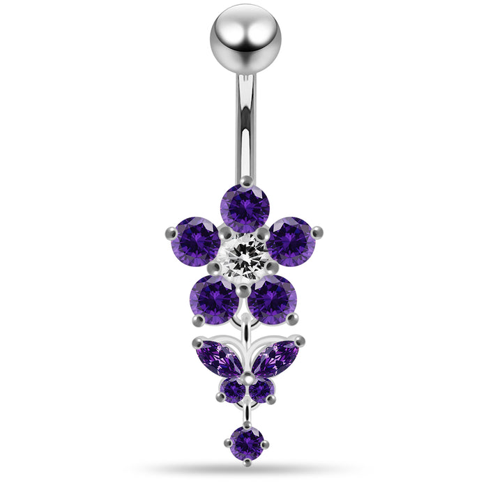 Jewelled Flower with Dangling Butterfly Belly Piercing