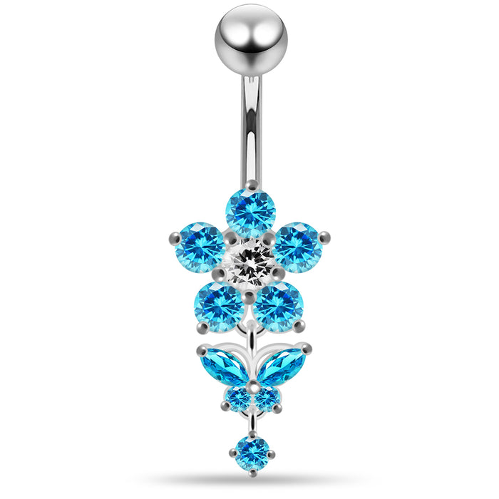 Jewelled Flower with Dangling Butterfly Belly Piercing