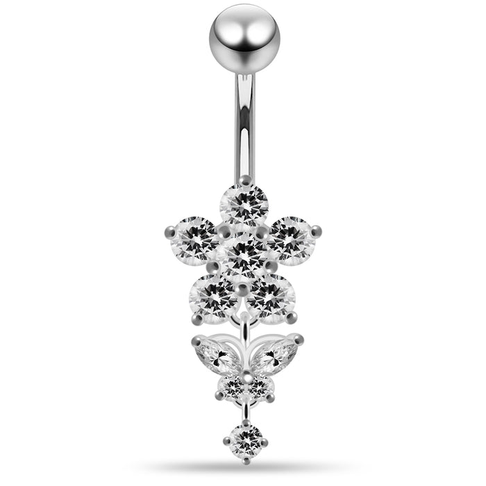 Jewelled Flower with Dangling Butterfly Belly Piercing