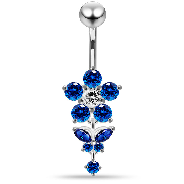 Jewelled Flower with Dangling Butterfly Belly Piercing