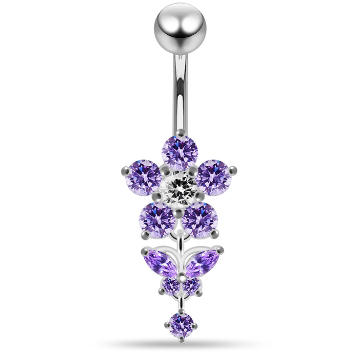 Jewelled Flower with Dangling Butterfly Belly Piercing