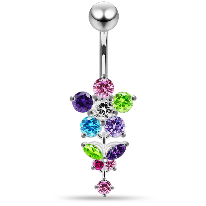 Jewelled Flower with Dangling Butterfly Belly Piercing