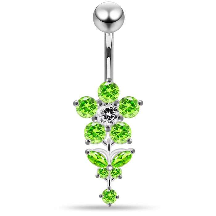 Jewelled Flower with Dangling Butterfly Belly Piercing