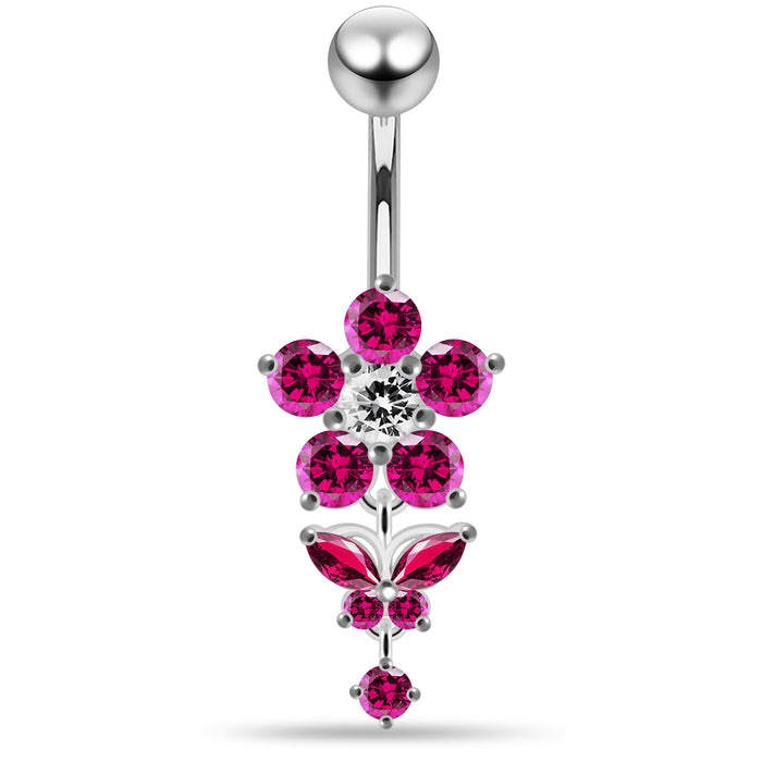 Jewelled Flower with Dangling Butterfly Belly Piercing