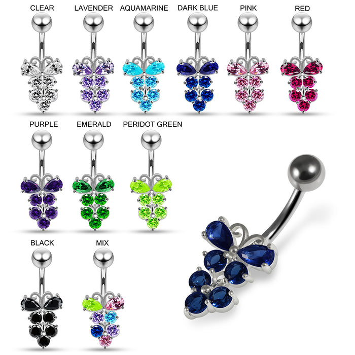 Jewelled Fashion Buttefly Non Dangle Belly Button Ring