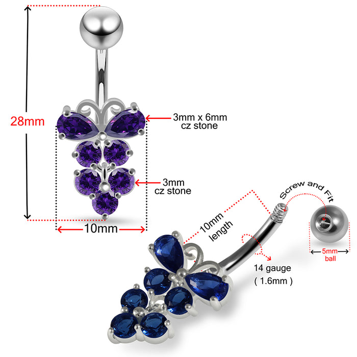 Jewelled Fashion Buttefly Non Dangle Belly Button Ring