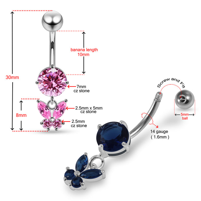 Round CZ Jewelled with Dangling Butterfly Belly Piercing