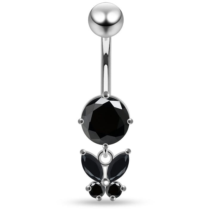 Round CZ Jewelled with Dangling Butterfly Belly Piercing